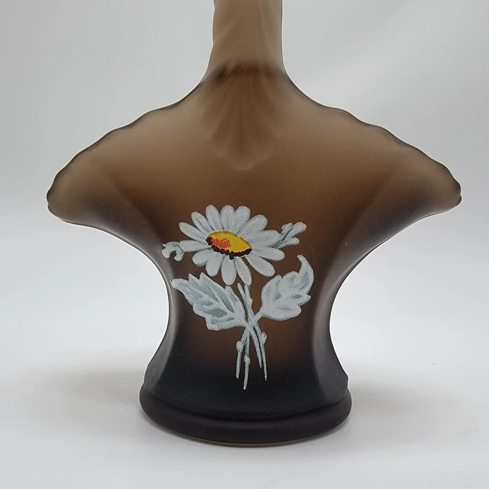 Westmoreland 1980's Brown Satin Hand Painted Daisies Basket W/Tag